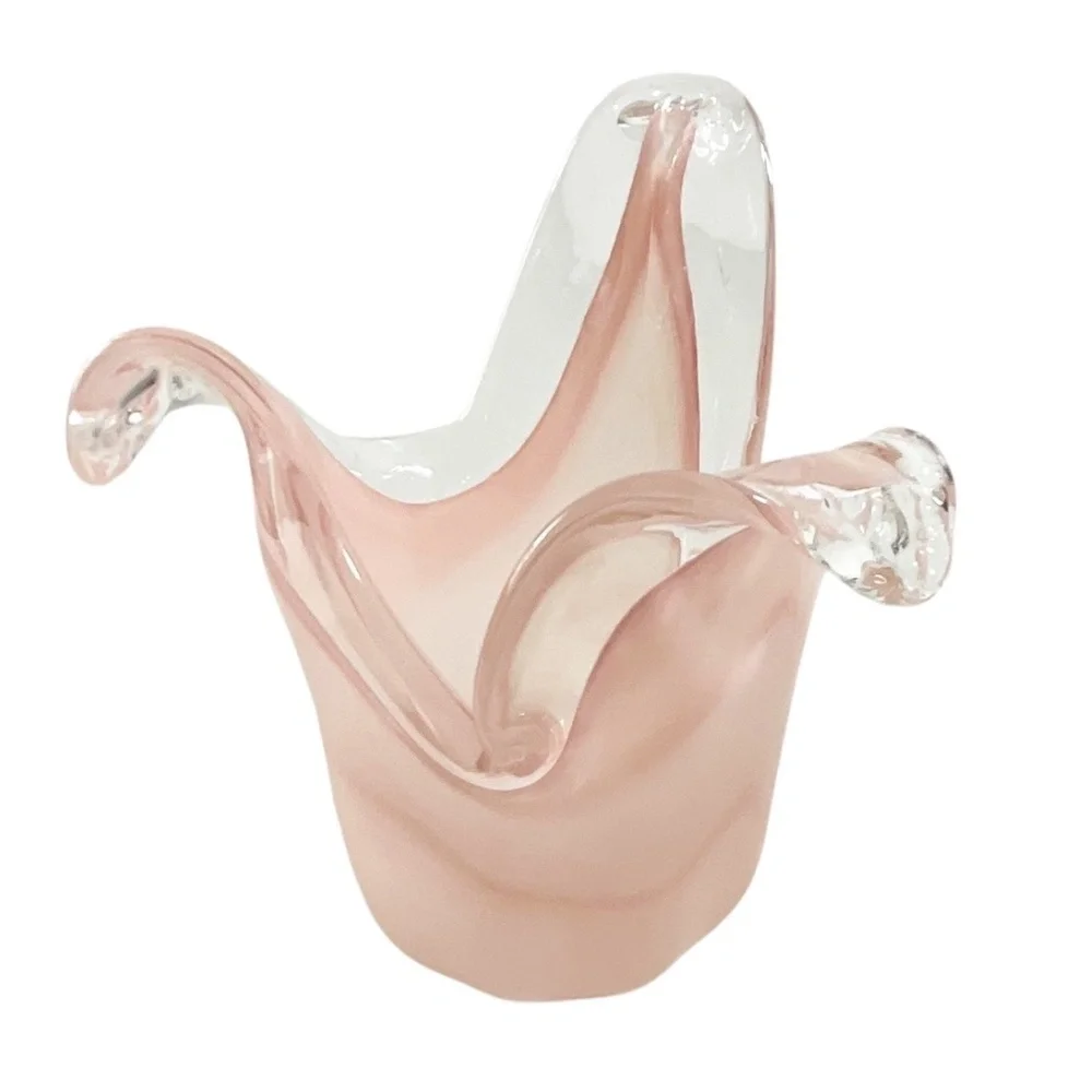 White Cristal Murano Art Glass Vase Pink & Clear Hand Blown Italy